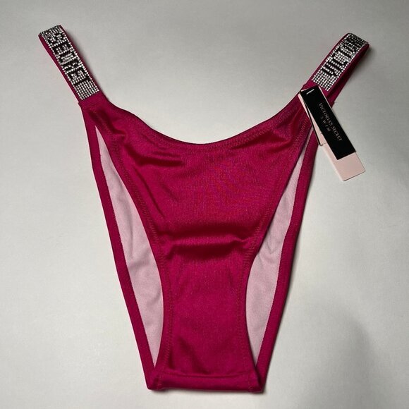 Victoria Secret 32B XS Bombshell Push Up Top Bikini Set LOGO Shine Strap Rose - Picture 10 of 14